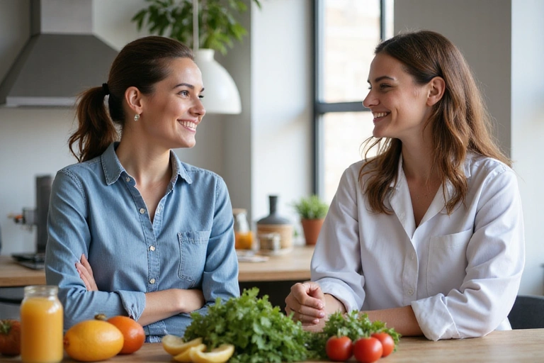 Immagine di una persona che consulta un nutrizionista, con un dialogo aperto e fiducioso.