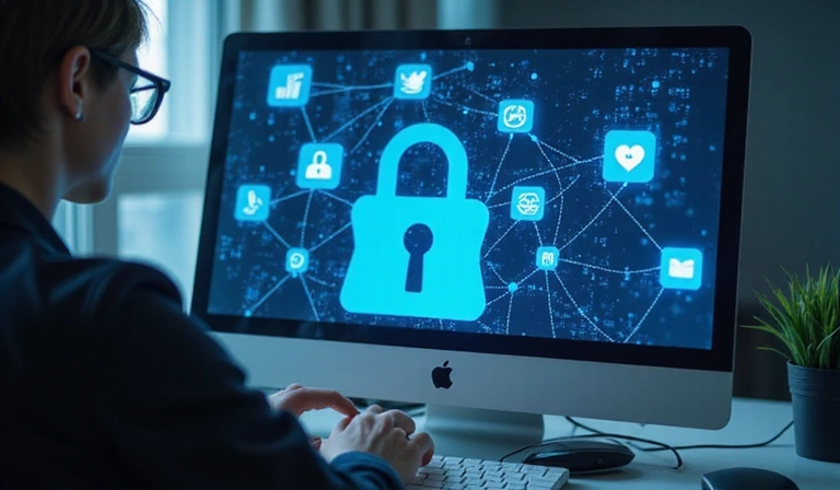 Dati personali in forma digitale, rappresentati da icone di privacy e sicurezza